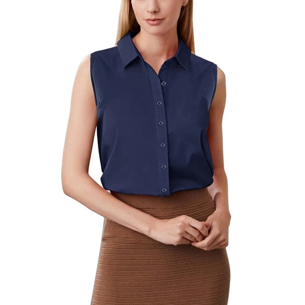 Zeagoo Blue Button Down Sleeveless Shirt Size Medium